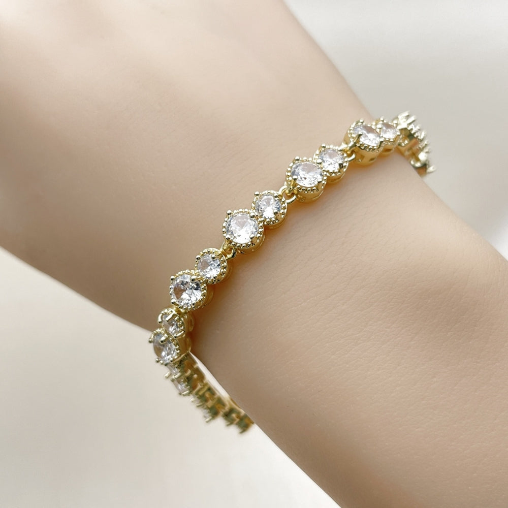 Oro Laminado Tennis Bracelet, Gold Filled Style with White Cubic Zirconia, Polished, Golden Finish