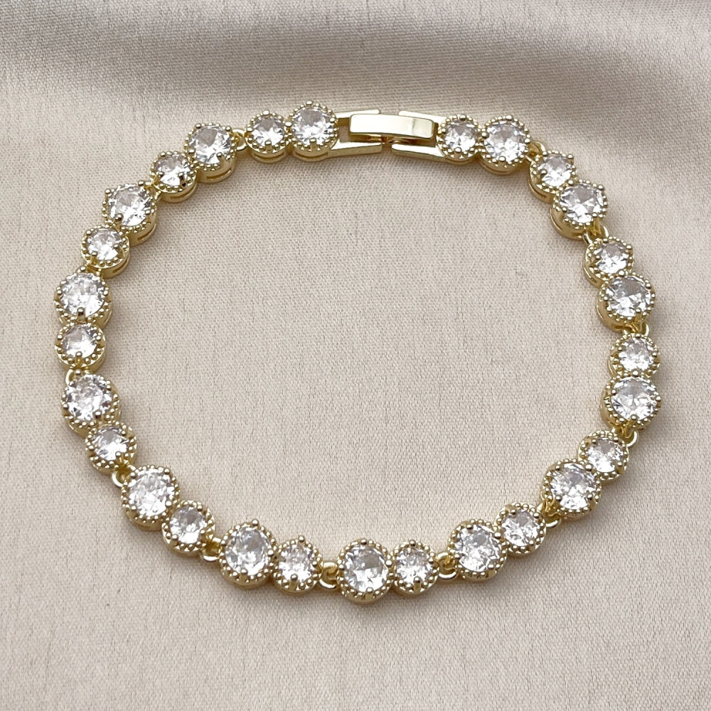 Oro Laminado Tennis Bracelet, Gold Filled Style with White Cubic Zirconia, Polished, Golden Finish