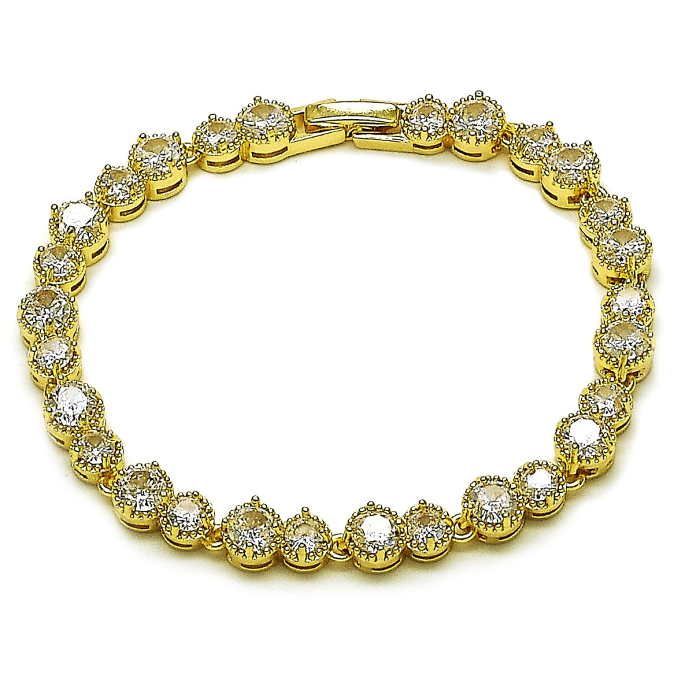 Oro Laminado Tennis Bracelet, Gold Filled Style with White Cubic Zirconia, Polished, Golden Finish