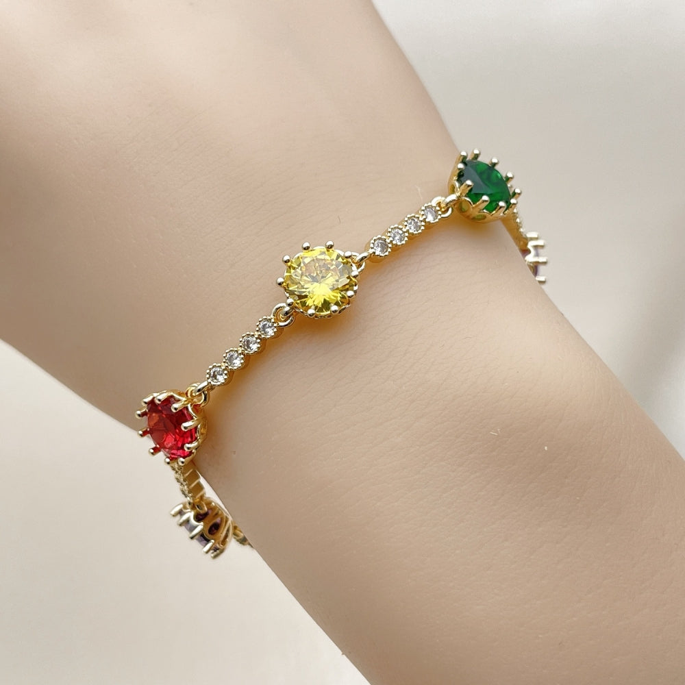 Oro Laminado Tennis Bracelet, Gold Filled Style with Multicolor and White Cubic Zirconia, Polished, Golden Finish