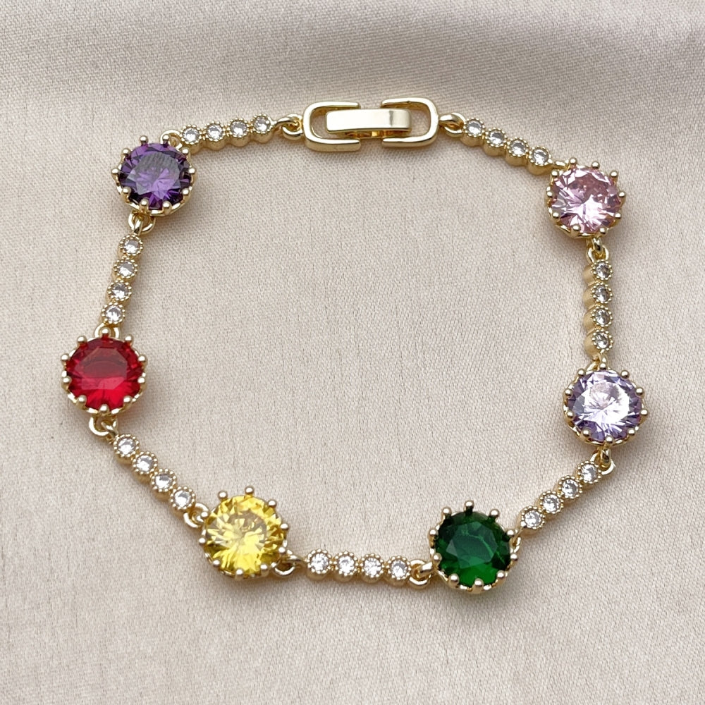 Oro Laminado Tennis Bracelet, Gold Filled Style with Multicolor and White Cubic Zirconia, Polished, Golden Finish