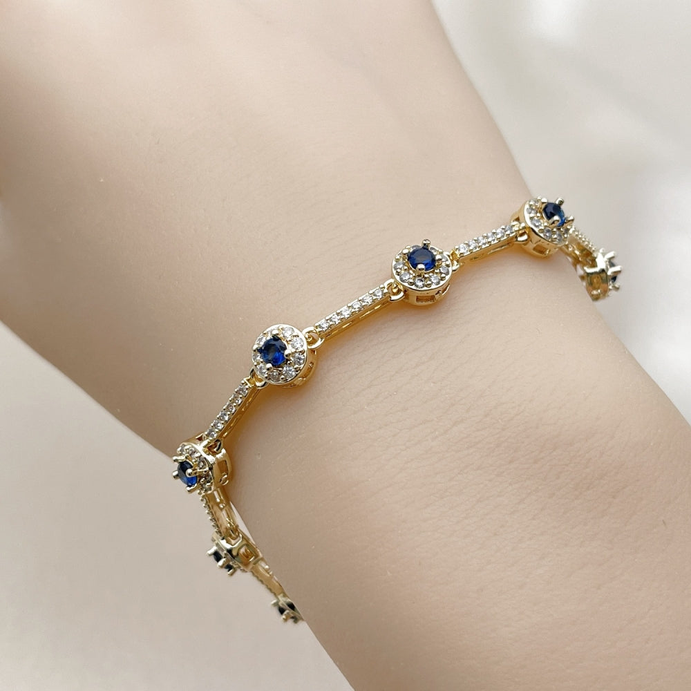 Oro Laminado Tennis Bracelet, Gold Filled Style Cluster Design, with Sapphire Blue and White Cubic Zirconia, Polished, Golden Finish