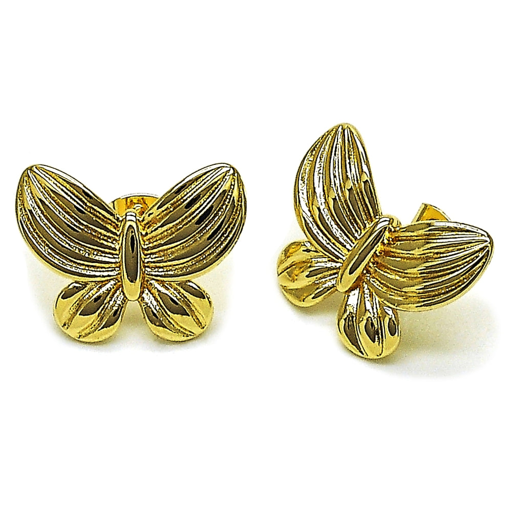 Oro Laminado Stud Earring, Gold Filled Style Butterfly Design, Polished, Golden Finish