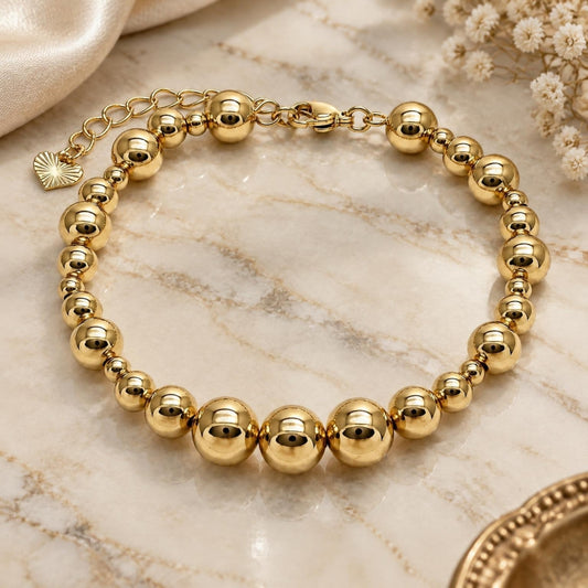 Oro Laminado Fancy Bracelet, Gold Filled Style Ball and Hollow Design, Polished, Golden Finish