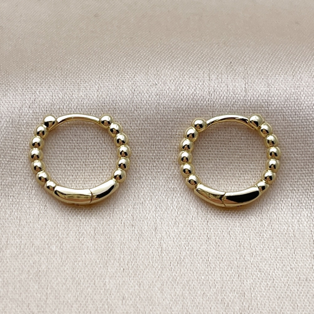Oro Laminado Huggie Hoop, Gold Filled Style Ball Design, Polished, Golden Finish