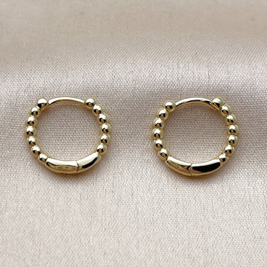 Oro Laminado Huggie Hoop, Gold Filled Style Ball Design, Polished, Golden Finish