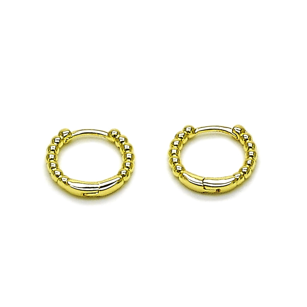 Oro Laminado Huggie Hoop, Gold Filled Style Ball Design, Polished, Golden Finish