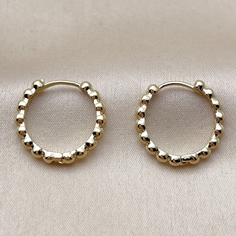 Oro Laminado Huggie Hoop, Gold Filled Style Ball Design, Polished, Golden Finish