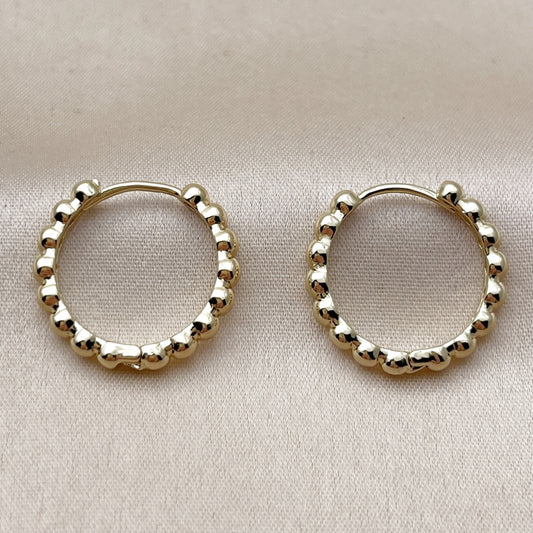 Oro Laminado Huggie Hoop, Gold Filled Style Ball Design, Polished, Golden Finish
