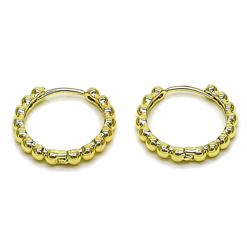 Oro Laminado Huggie Hoop, Gold Filled Style Ball Design, Polished, Golden Finish