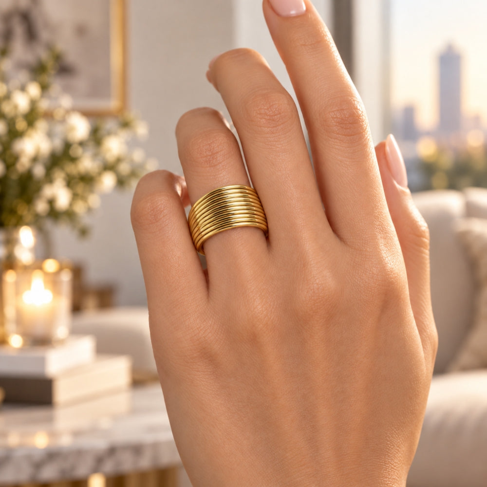 Oro Laminado Elegant Ring, Gold Filled Style Polished, Golden Finish