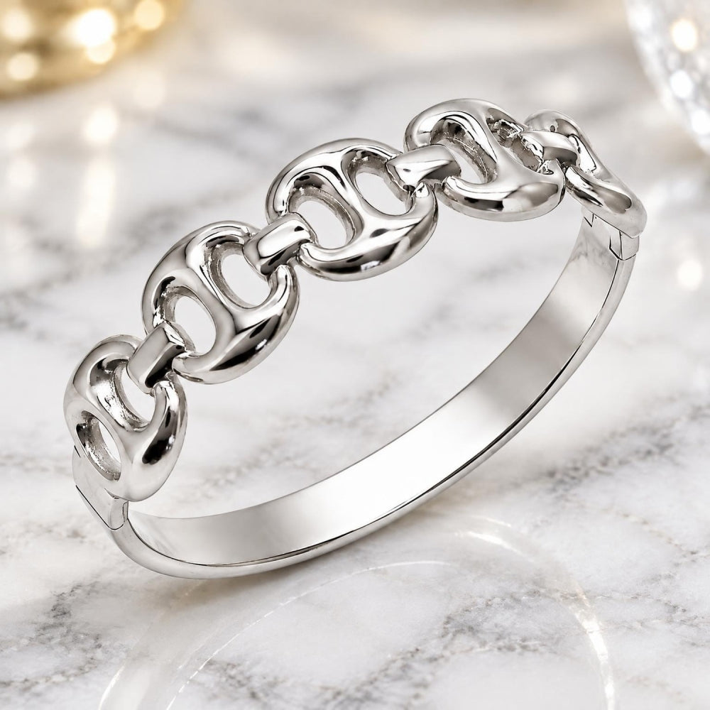 Stainless Steel Individual Bangle, Puff Mariner Design, Polished, Steel Finish