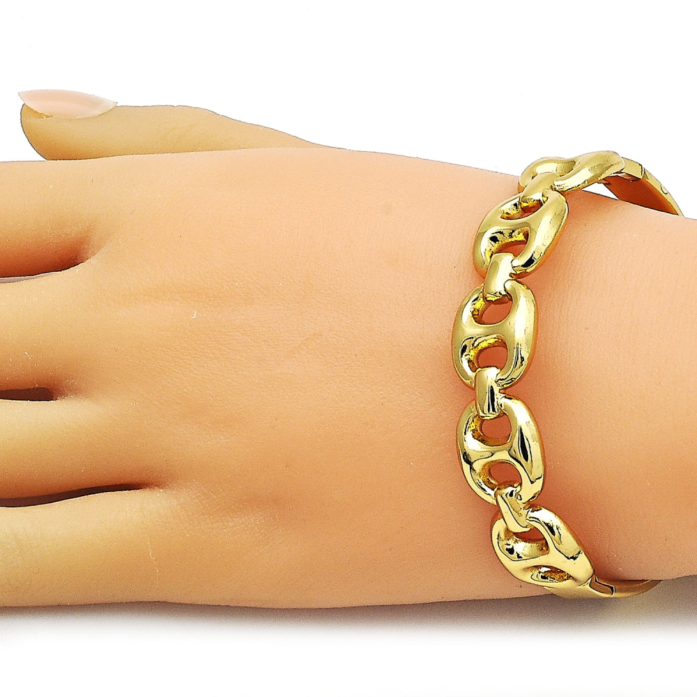 Stainless Steel Individual Bangle, Puff Mariner Design, Polished, Golden Finish