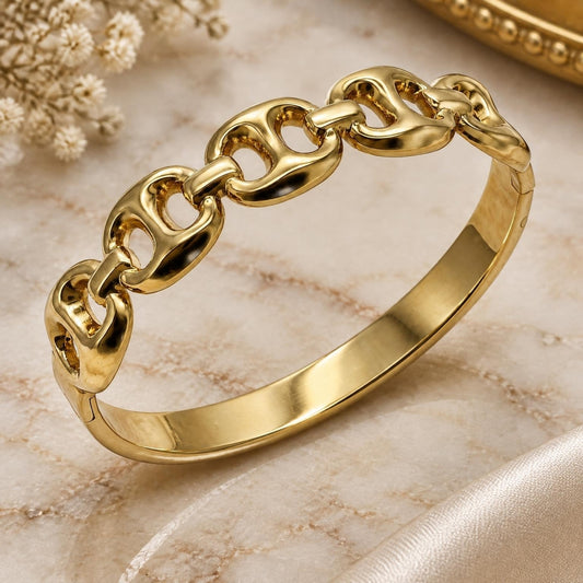 Stainless Steel Individual Bangle, Puff Mariner Design, Polished, Golden Finish