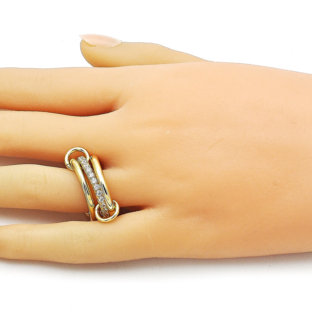 Oro Laminado Multi Stone Ring, Gold Filled Style with White Cubic Zirconia, Polished, Golden Finish