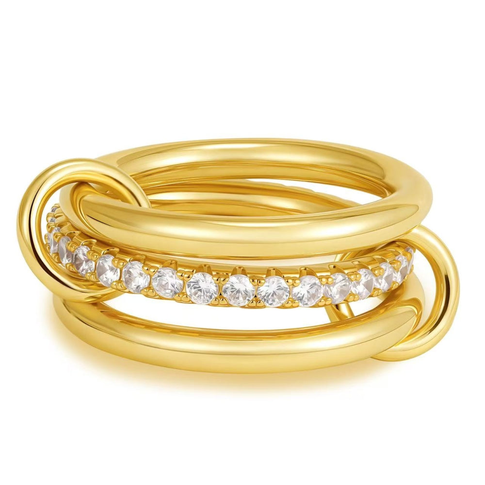 Oro Laminado Multi Stone Ring, Gold Filled Style with White Cubic Zirconia, Polished, Golden Finish