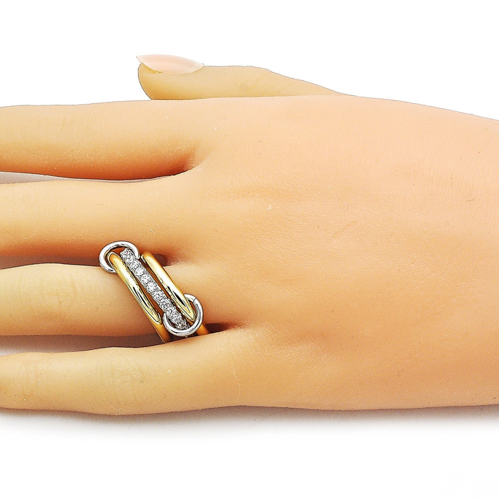 Oro Laminado Multi Stone Ring, Gold Filled Style with White Cubic Zirconia, Polished, Two Tone