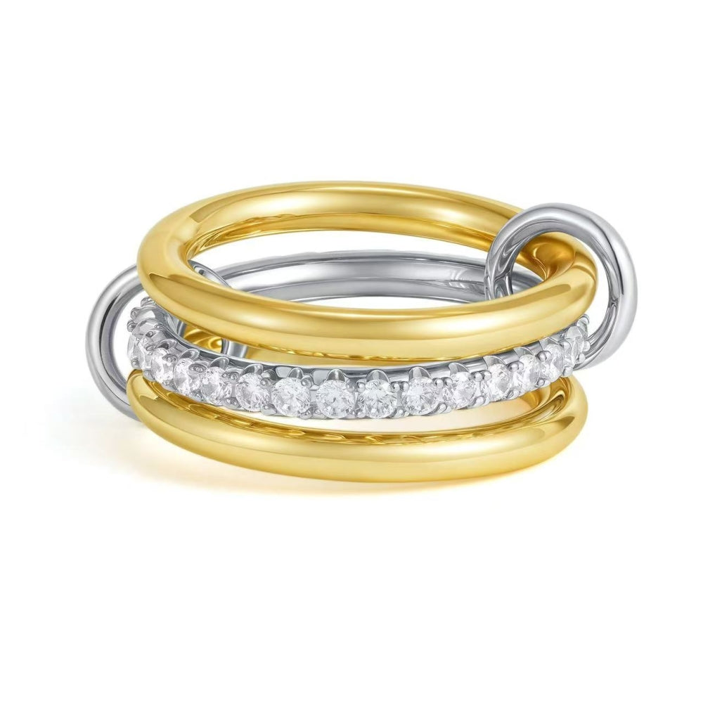 Oro Laminado Multi Stone Ring, Gold Filled Style with White Cubic Zirconia, Polished, Two Tone