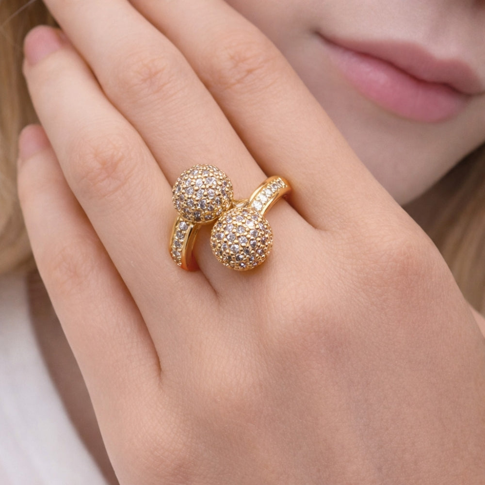 Oro Laminado Multi Stone Ring, Gold Filled Style Ball Design, with White Cubic Zirconia, Polished, Golden Finish