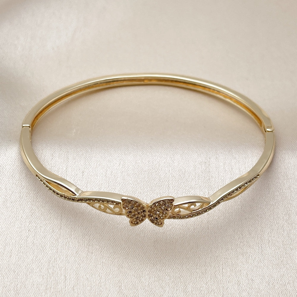 Oro Laminado Individual Bangle, Gold Filled Style Butterfly Design, with White Micro Pave, Polished, Golden Finish