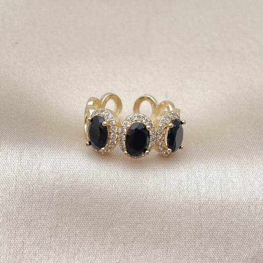 Oro Laminado Multi Stone Ring, Gold Filled Style Cluster Design, with Black Cubic Zirconia and White Micro Pave, Polished, Golden Finish