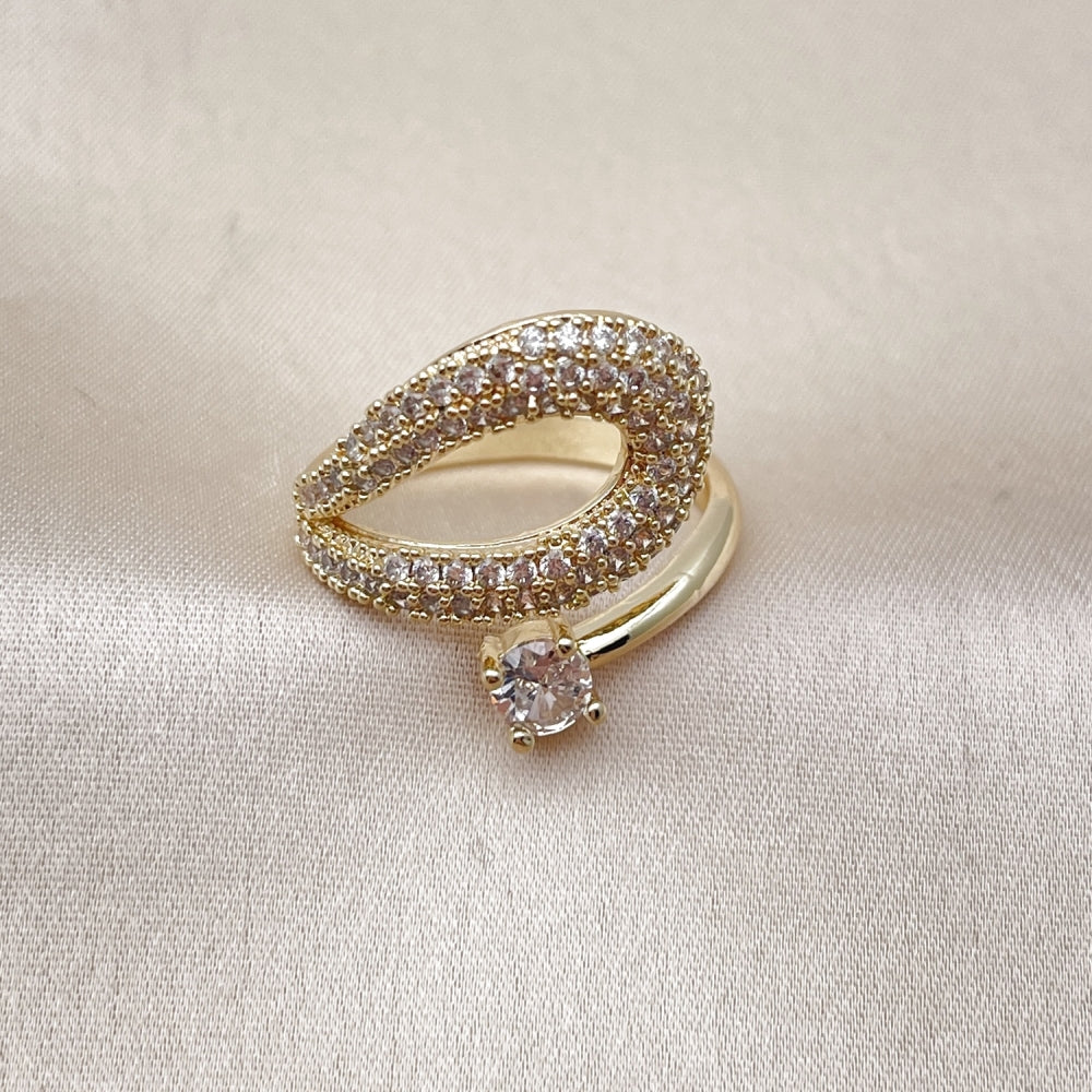 Oro Laminado Multi Stone Ring, Gold Filled Style Teardrop Design, with White Cubic Zirconia, Polished, Golden Finish