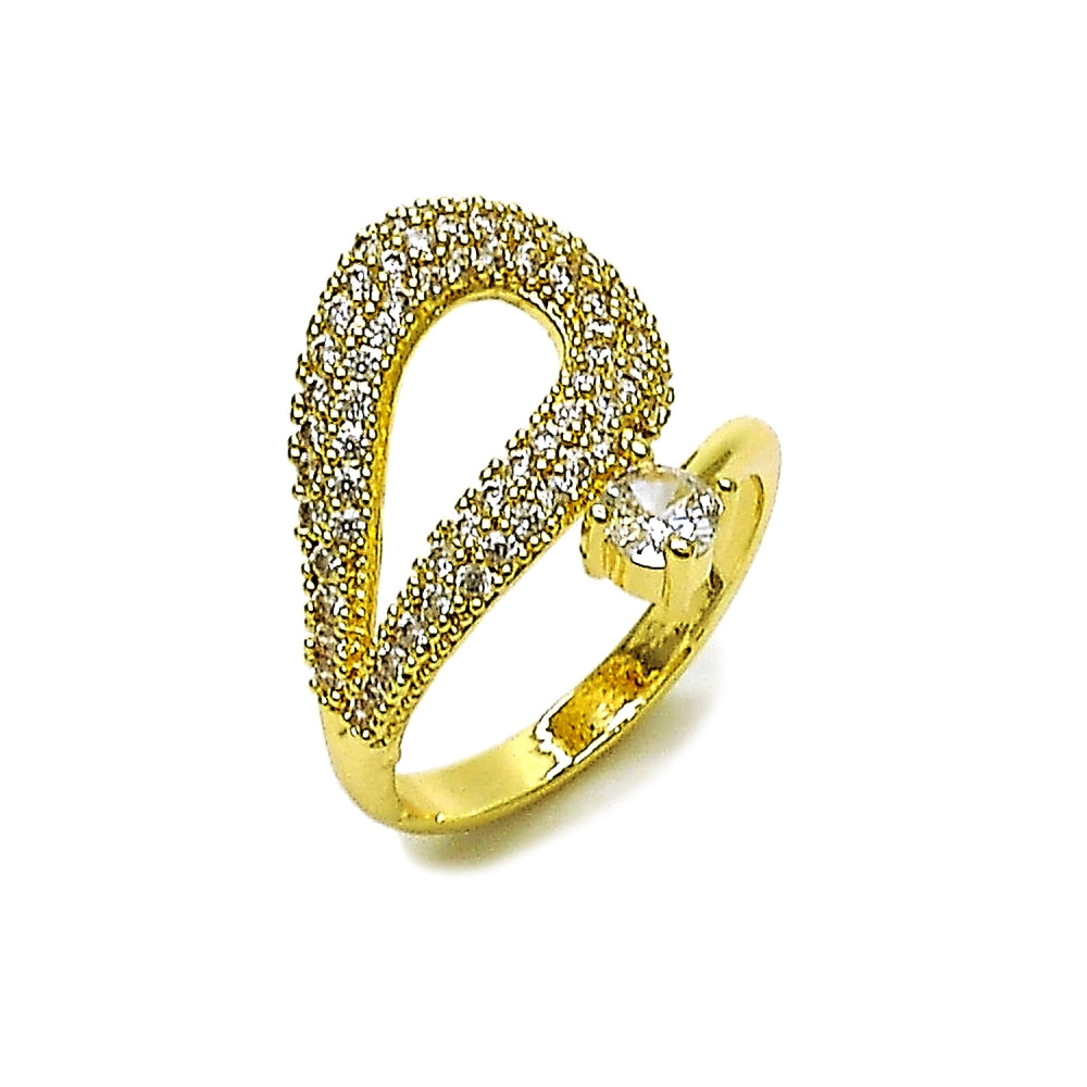 Oro Laminado Multi Stone Ring, Gold Filled Style Teardrop Design, with White Cubic Zirconia, Polished, Golden Finish