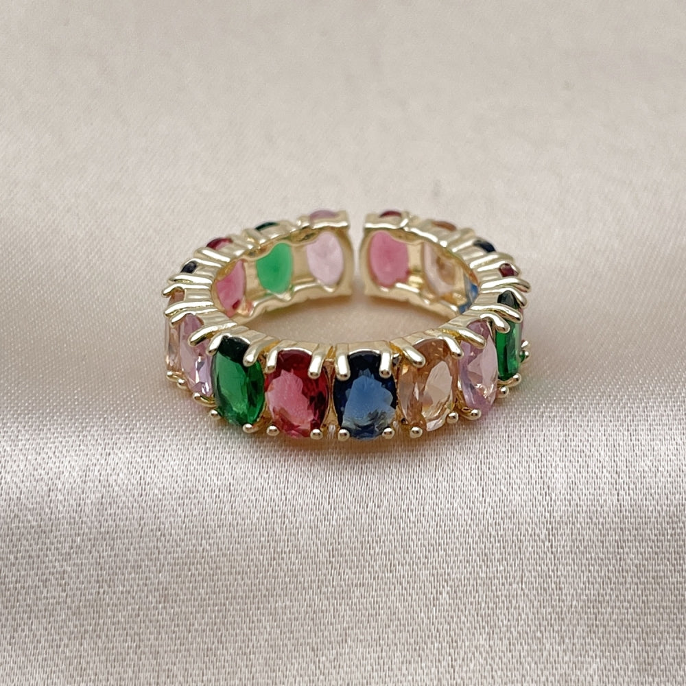 Oro Laminado Multi Stone Ring, Gold Filled Style with Multicolor Cubic Zirconia, Polished, Golden Finish