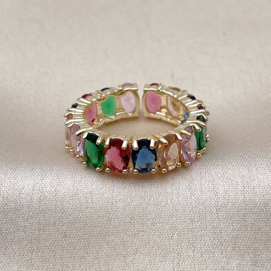 Oro Laminado Multi Stone Ring, Gold Filled Style with Multicolor Cubic Zirconia, Polished, Golden Finish