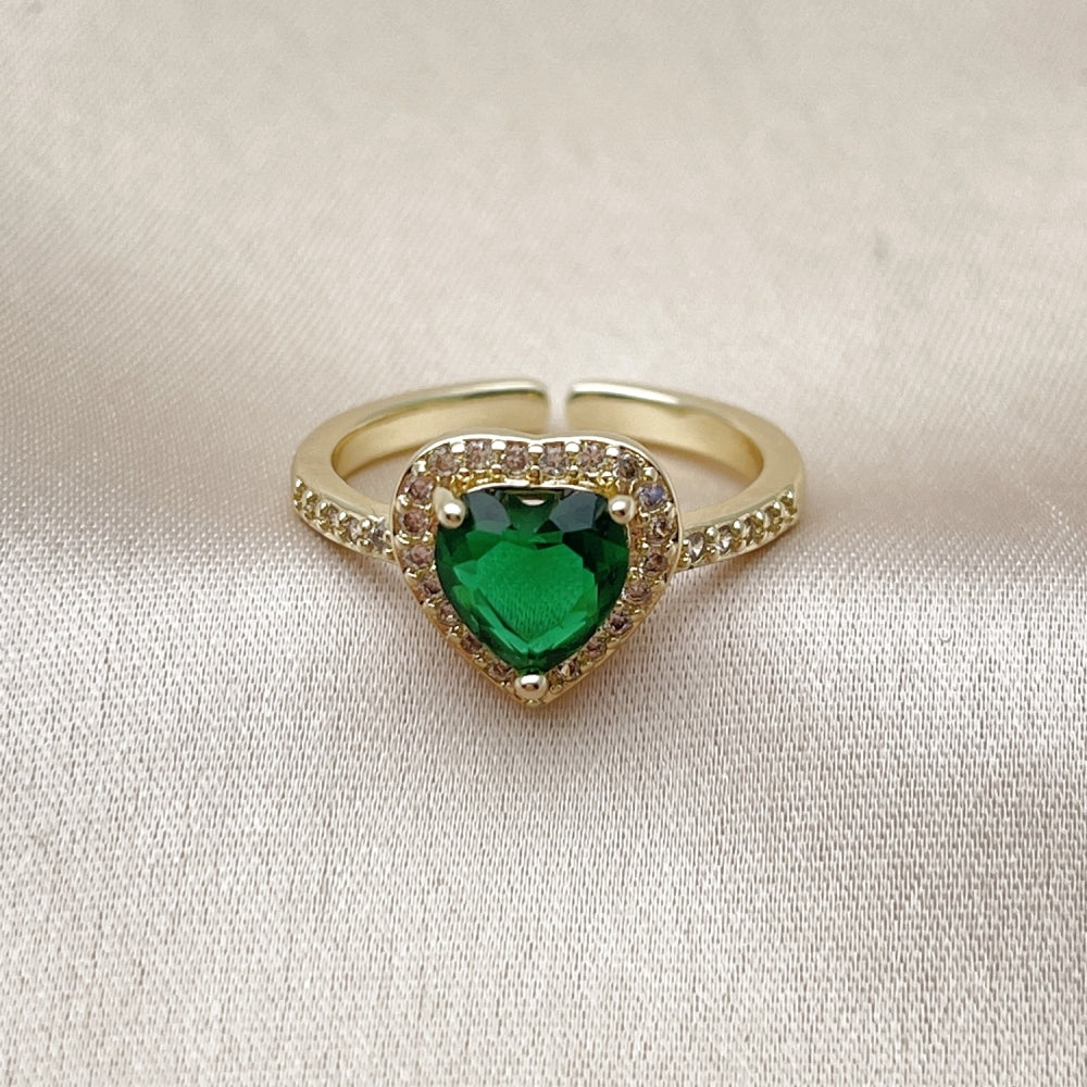 Oro Laminado Multi Stone Ring, Gold Filled Style Heart and Cluster Design, with Green Cubic Zirconia and White Micro Pave, Polished, Golden Finish