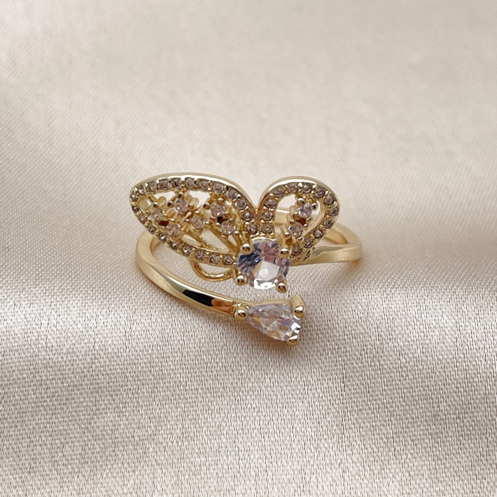 Oro Laminado Multi Stone Ring, Gold Filled Style Butterfly Design, with White Cubic Zirconia and White Micro Pave, Polished, Golden Finish