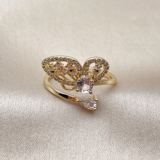Oro Laminado Multi Stone Ring, Gold Filled Style Butterfly Design, with White Cubic Zirconia and White Micro Pave, Polished, Golden Finish