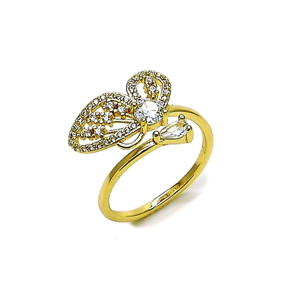 Oro Laminado Multi Stone Ring, Gold Filled Style Butterfly Design, with White Cubic Zirconia and White Micro Pave, Polished, Golden Finish