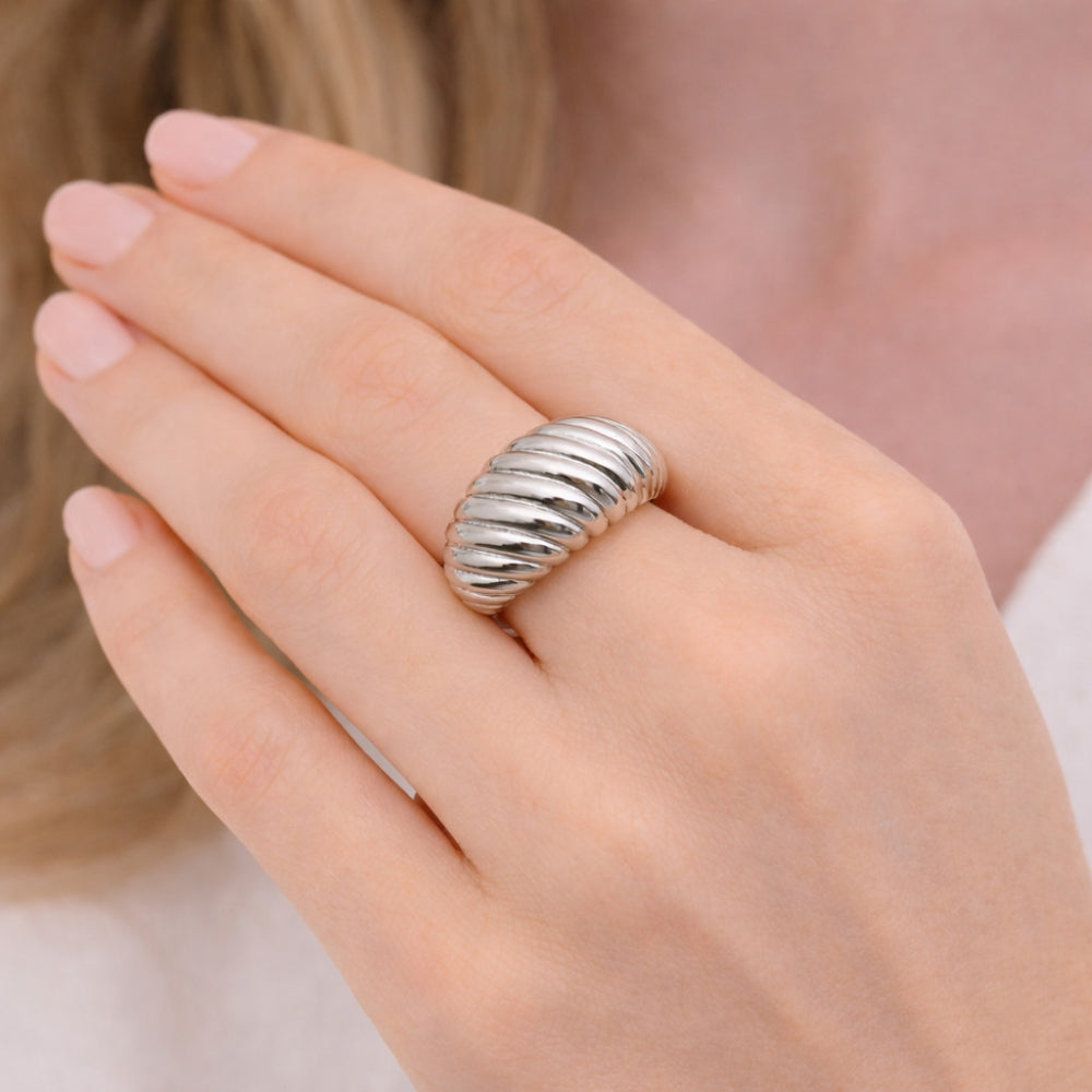 White Gold Filled Elegant Ring, Twist Design, Polished, Rhodium Finish