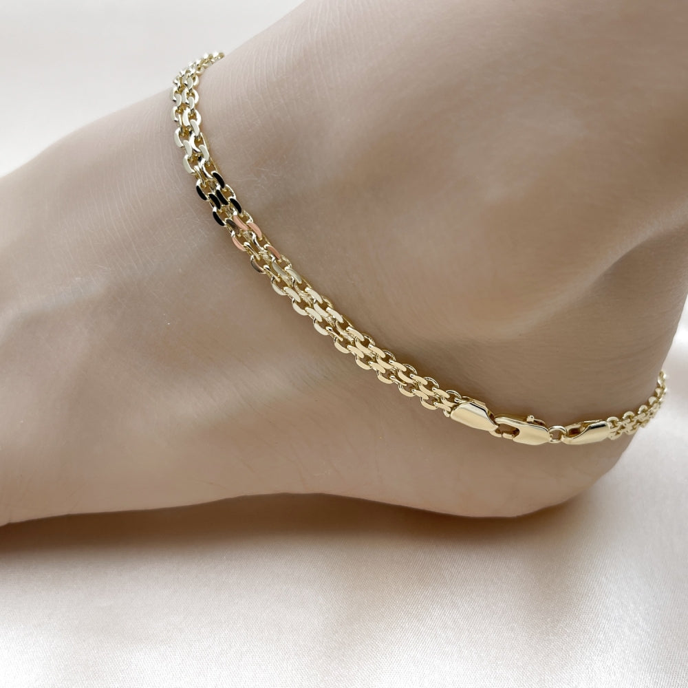 Oro Laminado Basic Anklet, Gold Filled Style Bismark Design, Polished, Golden Finish