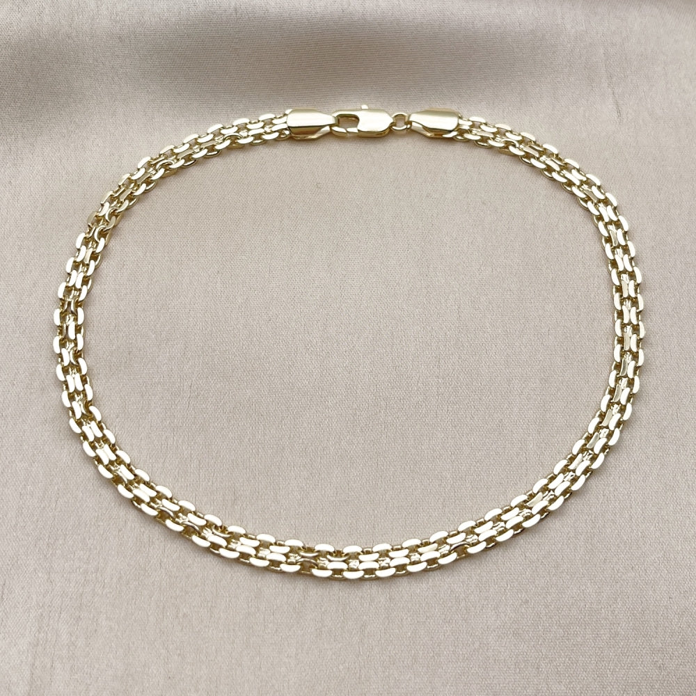 Oro Laminado Basic Anklet, Gold Filled Style Bismark Design, Polished, Golden Finish