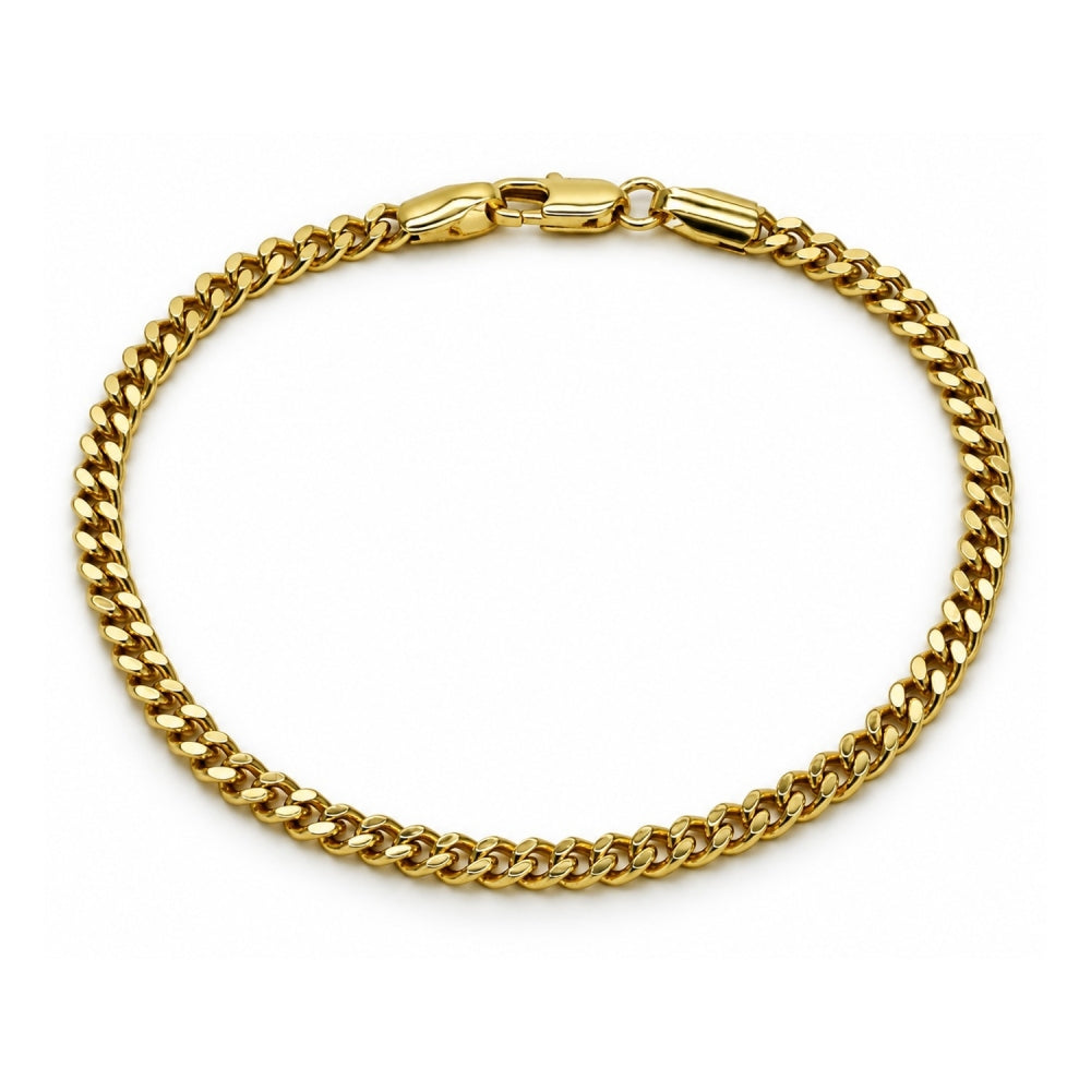 Oro Laminado Fancy Bracelet, Gold Filled Style Miami Cuban Design, Polished, Golden Finish