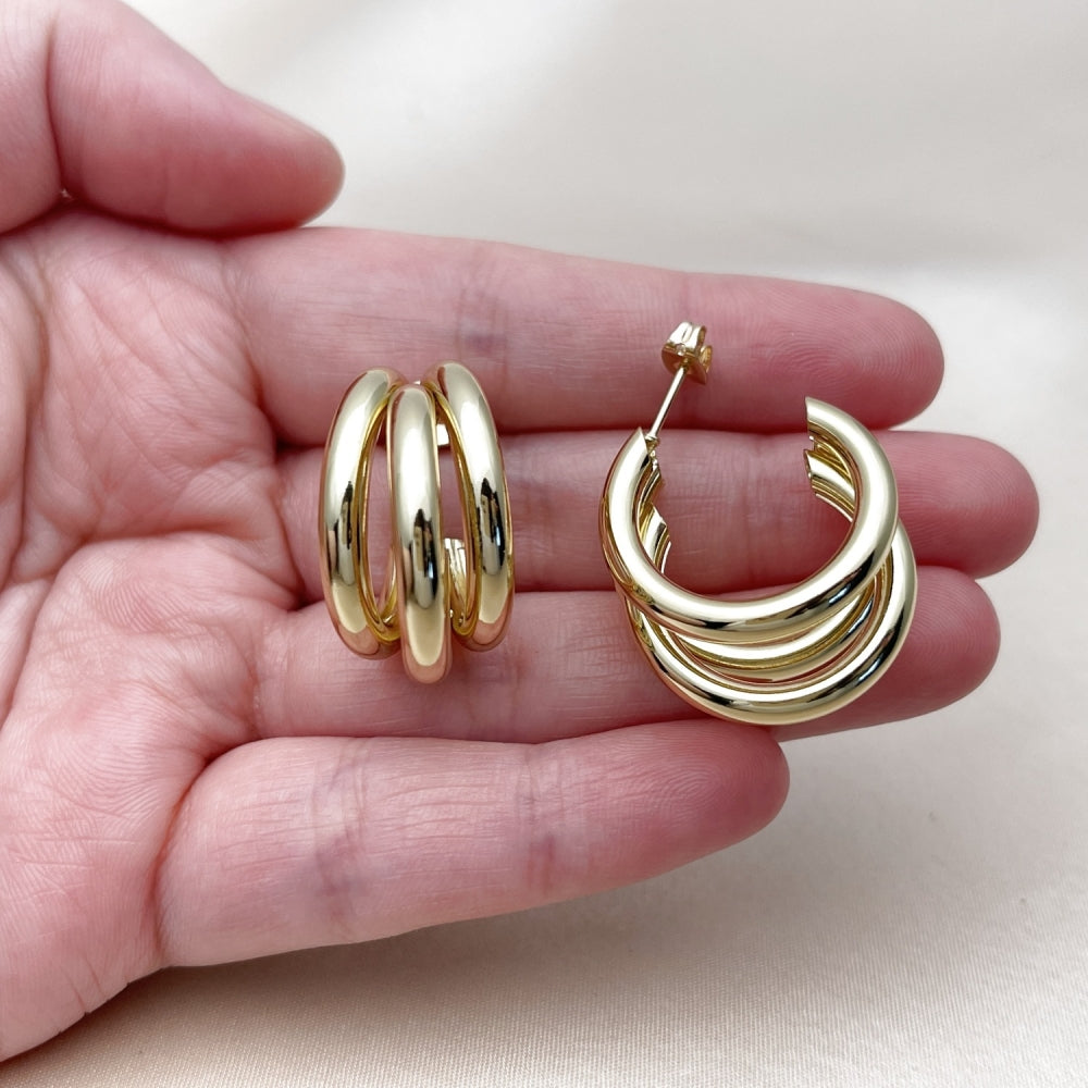 Oro Laminado Small Hoop, Gold Filled Style Hollow Design, Polished, Golden Finish