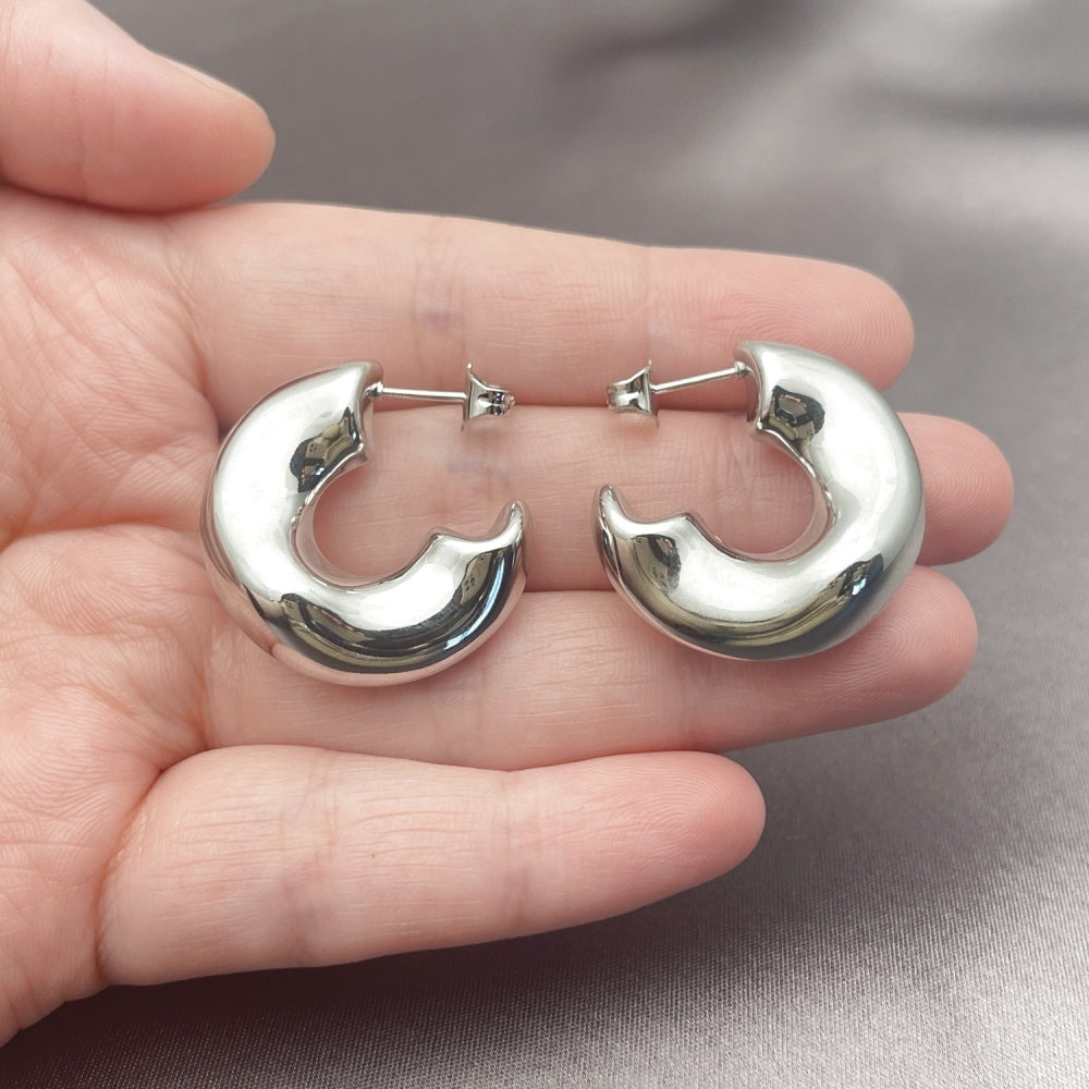 Rhodium Gold Filled Medium Hoop, Hollow Design, Polished, Rhodium Finish