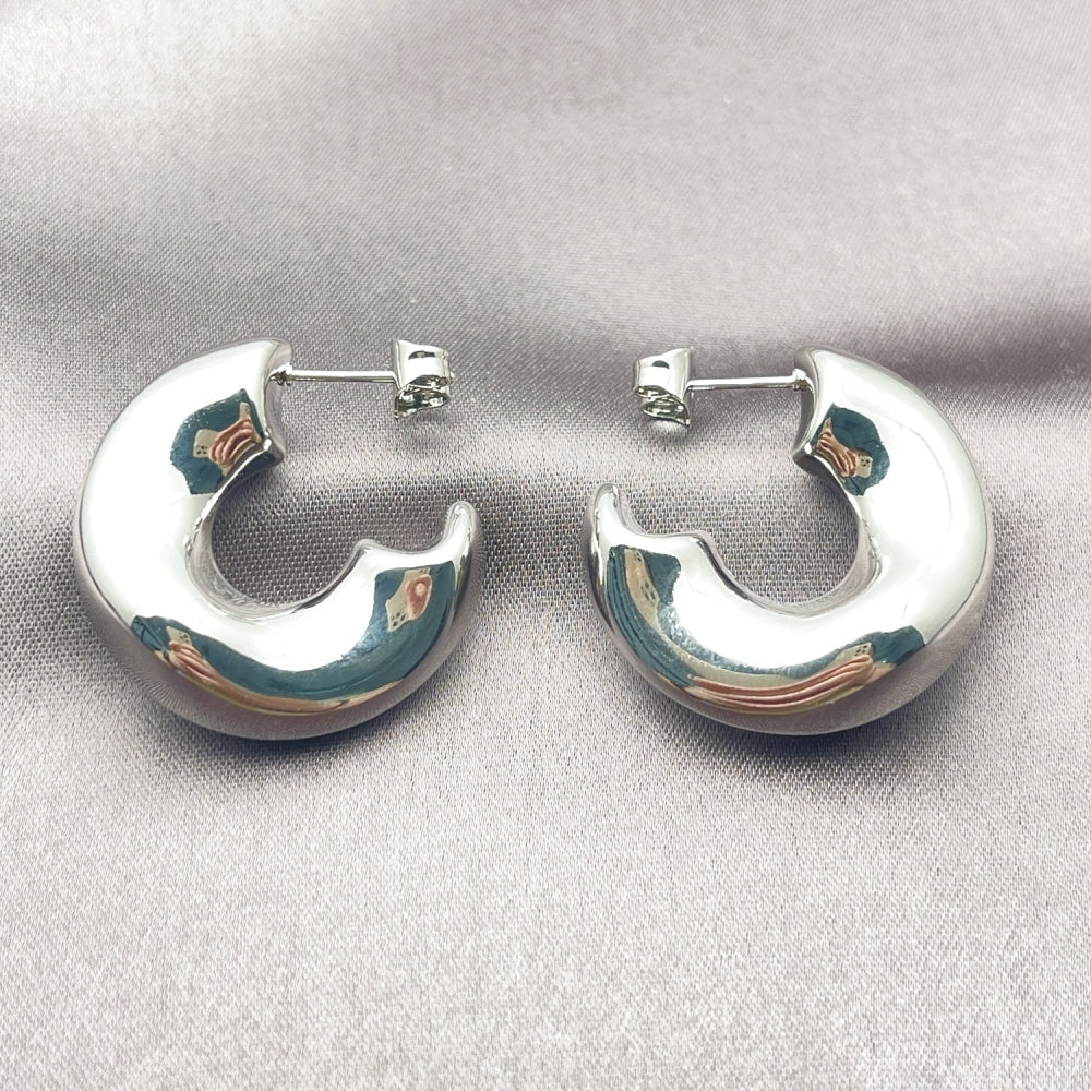Rhodium Gold Filled Medium Hoop, Hollow Design, Polished, Rhodium Finish