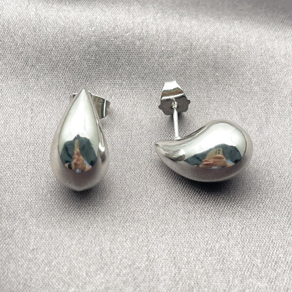 White Gold Filled Stud Earring, Teardrop and Hollow Design, Polished, Rhodium Finish