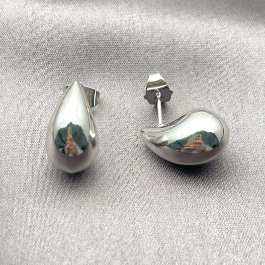 Rhodium Gold Filled Stud Earring, Teardrop and Hollow Design, Polished, Rhodium Finish
