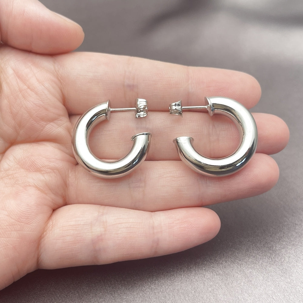 Rhodium Gold Filled Small Hoop, Hollow Design, Polished, Rhodium Finish