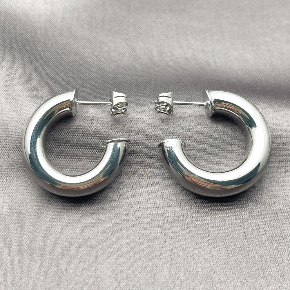 Rhodium Gold Filled Small Hoop, Hollow Design, Polished, Rhodium Finish