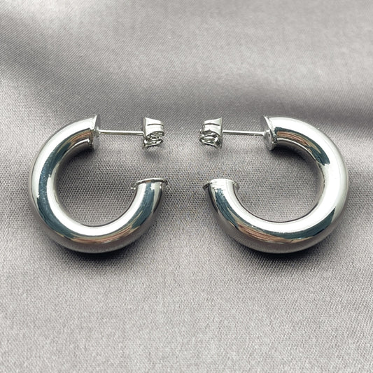 Rhodium Gold Filled Small Hoop, Hollow Design, Polished, Rhodium Finish