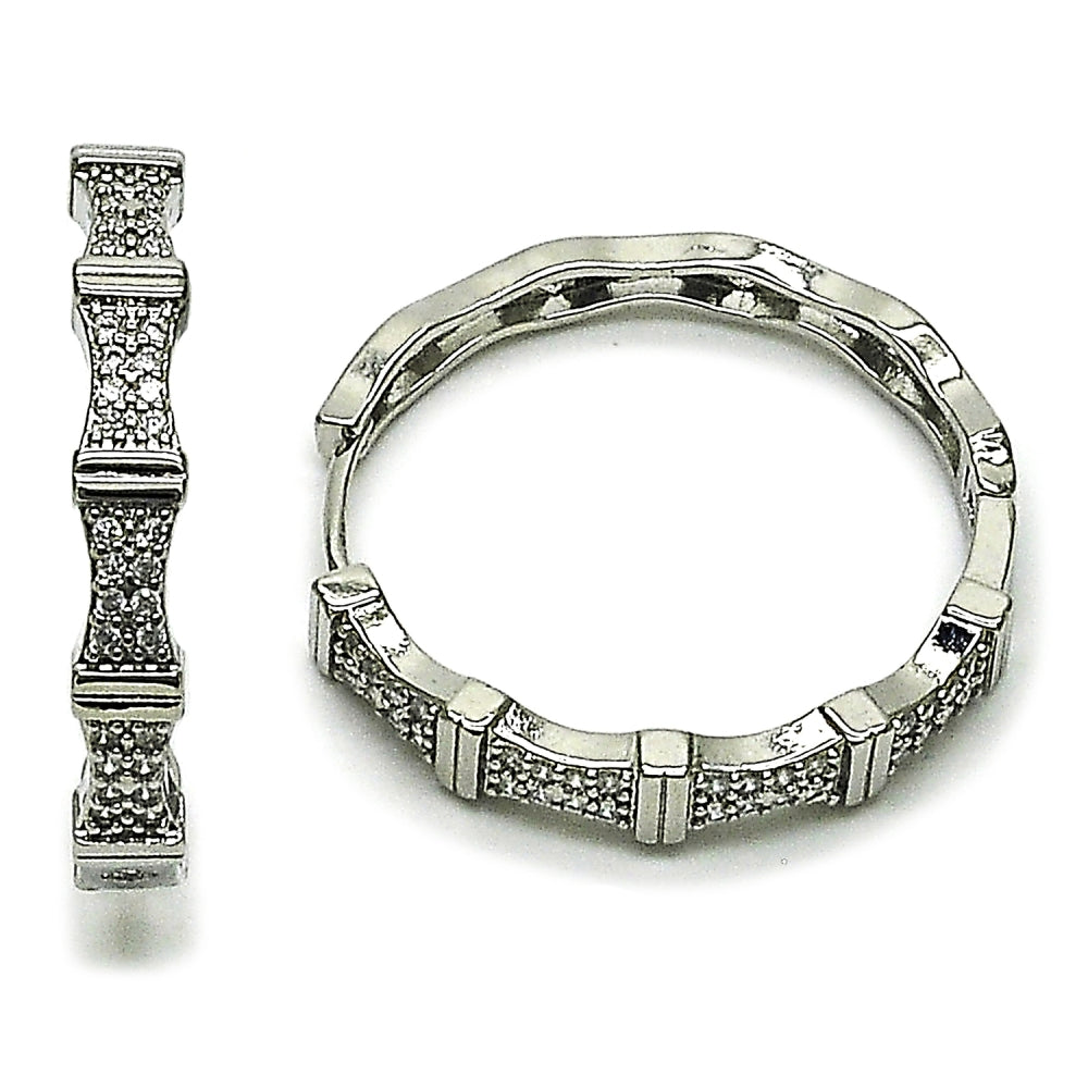 Rhodium Gold Filled Huggie Hoop, with White Micro Pave, Polished, Rhodium Finish