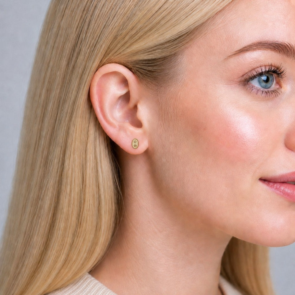 Oro Laminado Stud Earring, Gold Filled Style Puff Mariner Design, Polished, Golden Finish