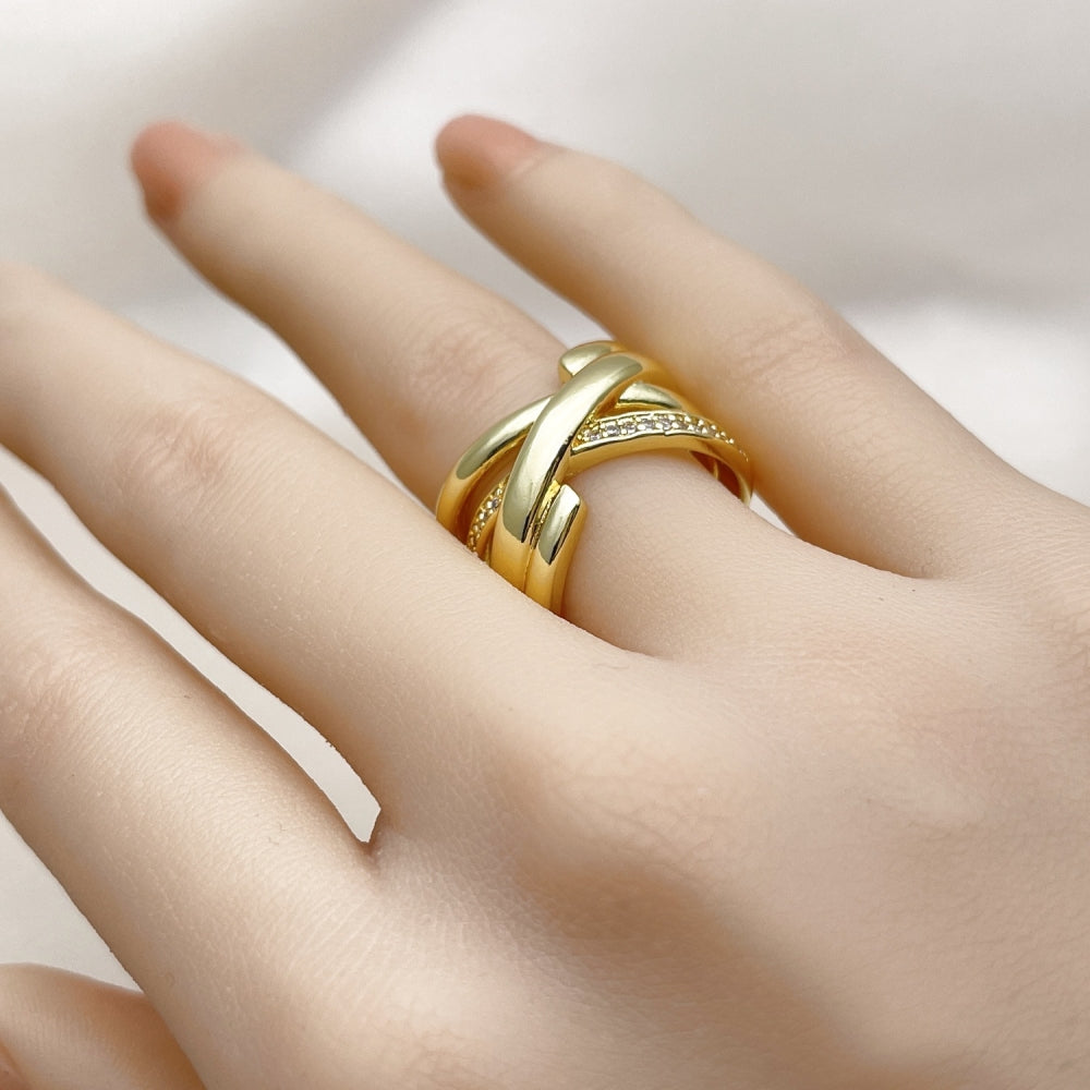 Oro Laminado Multi Stone Ring, Gold Filled Style with White Micro Pave, Polished, Golden Finish