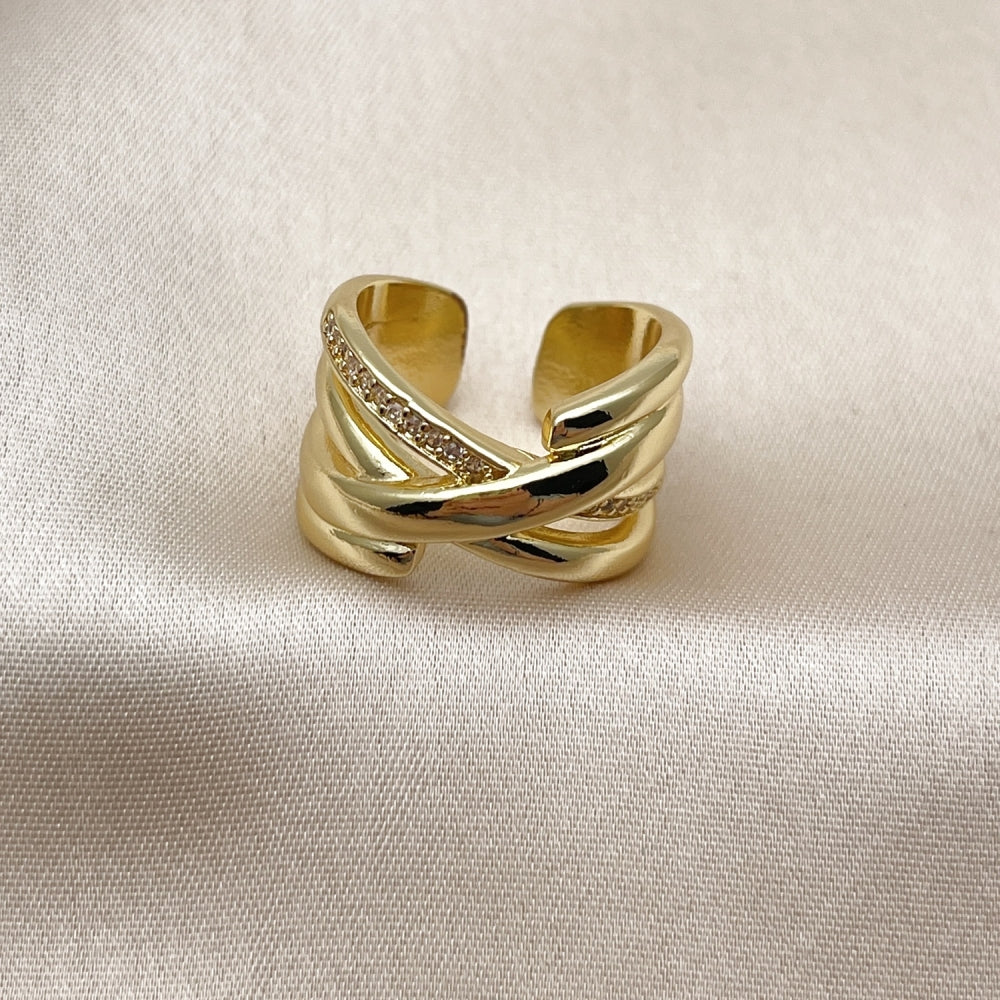 Oro Laminado Multi Stone Ring, Gold Filled Style with White Micro Pave, Polished, Golden Finish