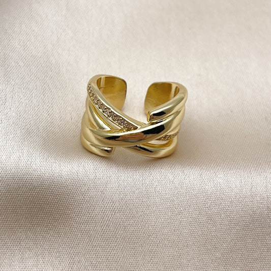 Oro Laminado Multi Stone Ring, Gold Filled Style with White Micro Pave, Polished, Golden Finish